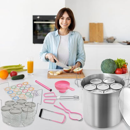 Canning Pot Water Bath Canner with Rack and Lid, 21.5QT Stainless Steel Stock Pot, Canning Supplies Starter Kit with Mason Jars, Tongs, Full Canning Accessories & Canning Tools Set for Beginners