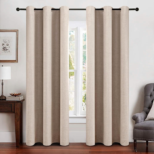MIULEE Blackout Curtains - 100% Thermal Insulated Linen Texture Drapes | Natural Beige, 42 x 90 (2 Panels)