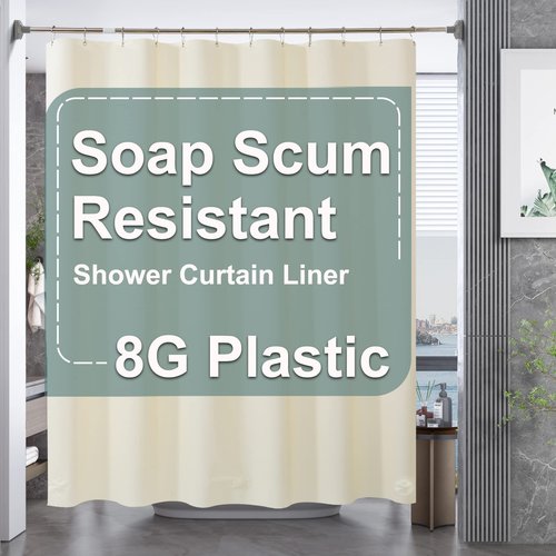 AmazerBath Plastic Shower Curtain Liner, 72 x 72 Inches EVA 8G Heavy Duty Beige Waterproof Weighted Thick Bathroom Curtain with 3 Clear Weights and 12 Rustproof Grommet Holes