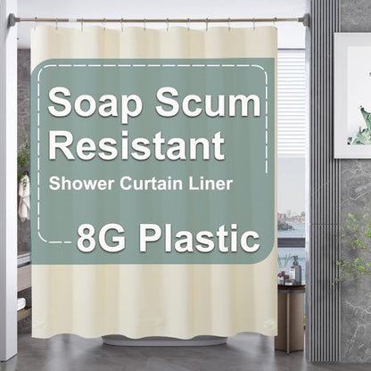 AmazerBath Plastic Shower Curtain Liner, 72 x 72 Inches EVA 8G Heavy Duty Beige Waterproof Weighted Thick Bathroom Curtain with 3 Clear Weights and 12 Rustproof Grommet Holes