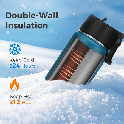 Neihepal Insulated Water Bottle - 22 Oz Double Walled Stainless Steel with Straw Lid | Leak Proof, Dark Night
