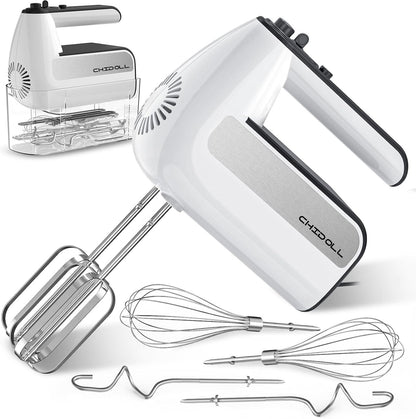 Skiennix 5-Speed Electric Hand Mixer - 800W Handheld Mixer with Turbo & 6 Stainless Steel Attachments | White