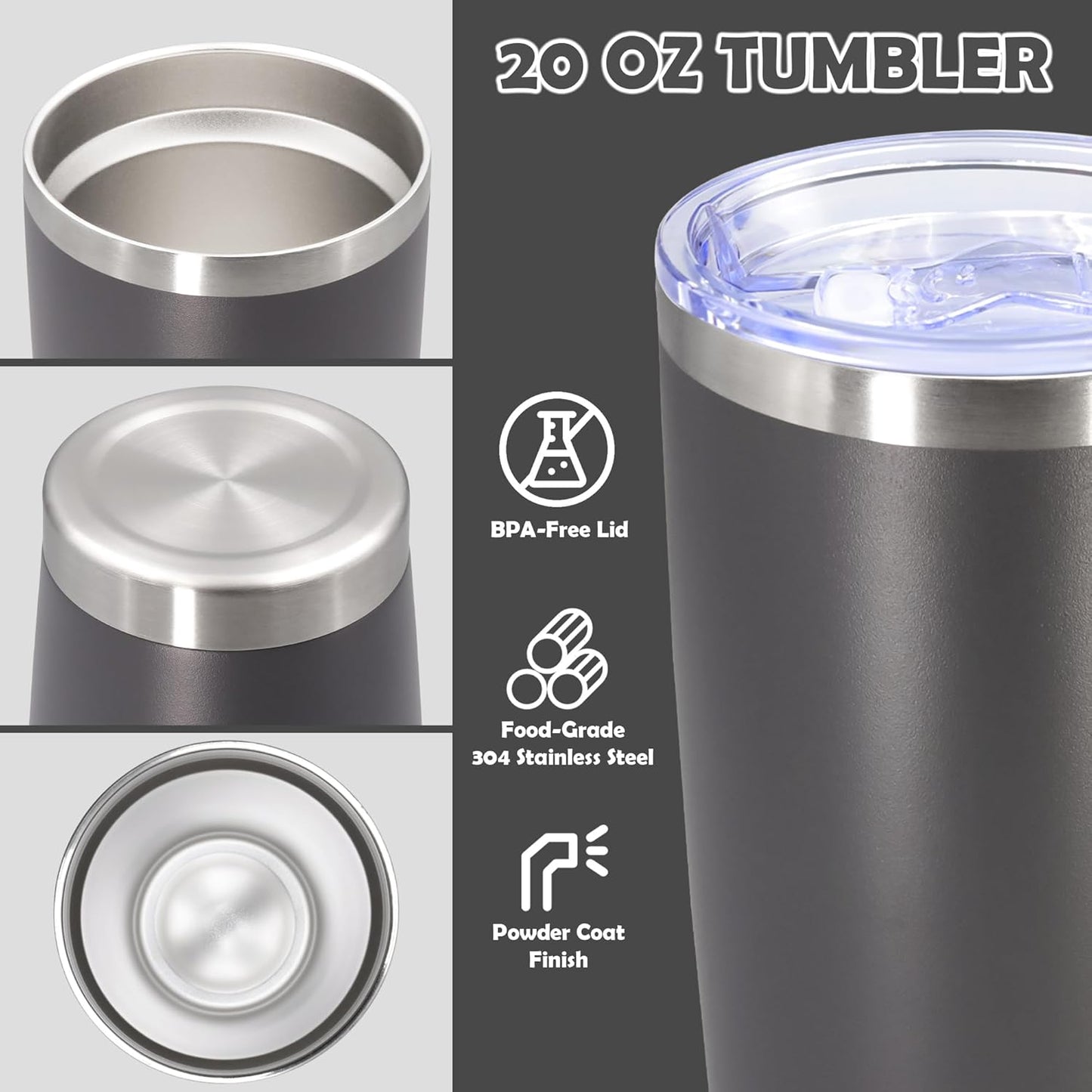 Skiennix 20oz Stainless Steel Tumbler - Vacuum Insulated Travel Mug for Hot & Cold Drinks | Grey