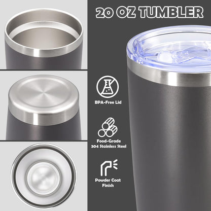 Skiennix 20oz Stainless Steel Tumbler - Vacuum Insulated Travel Mug for Hot & Cold Drinks | Grey