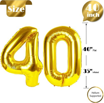 Gold Number 40 Balloon - 40 Inch Giant Foil Balloon for 40th Birthday Party Decorations