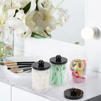 Tbestmax Cotton Swab Holder - Stylish 10oz Bathroom Organizer with Black Lid - Versatile Apothecary Jar
