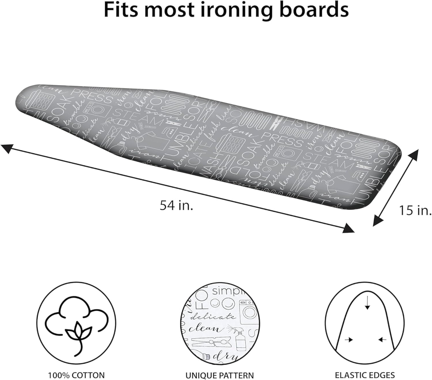 Scorch Resistant Ironing Board Cover - Thick Cotton Padding with Stretch Elastic Fit | Grey