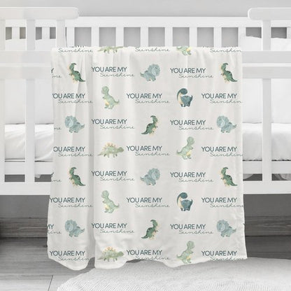 CIVARUA KIDS Dinosaur Baby Blankets for Boys, Super Soft Newborn Nursery Blanket with Double Layer Dotted Backing - Blue Babies Minky, Cozy Printed Bed Throw Blanket (30" x 40")