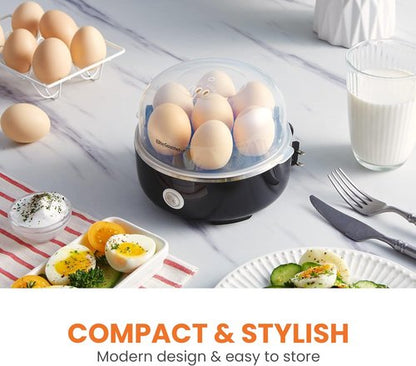 Elite Gourmet Easy Egg Cooker - Electric 7-Egg Capacity with Auto Shut-Off & Measuring Cup | Classic Black