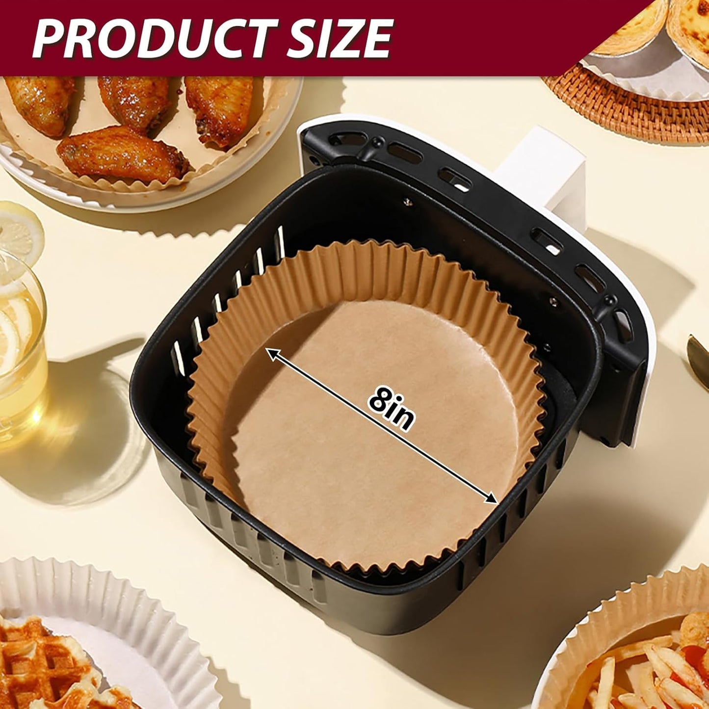 Ninja Air Fryer Liners - Non-Stick Parchment Paper for 4-8QT Baskets | 225PCS Round Liners