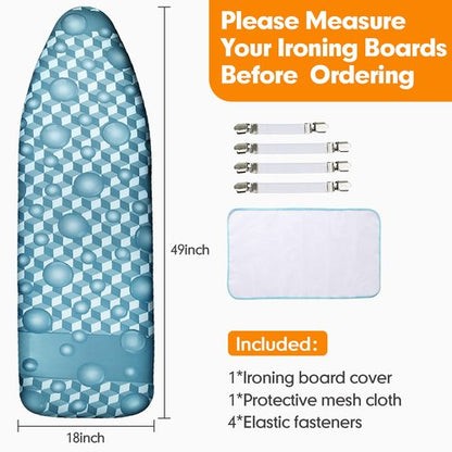 Ironing Board Cover and Pad, 18x49 Extra Wide Thick Iron Padding, Scorch & Stain Resistant Ironing Board Cover, Heavy Duty Iron Board Padded with Adjustable Fasteners Durable Elastic Edge, Berry Blue