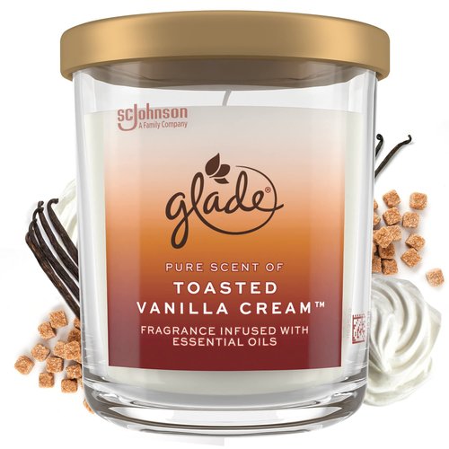 Glade Candle Jar, Large Candle Infused with Essential Oils, Air Freshener for Home Decor, Toasted Vanilla Cream, 16oz