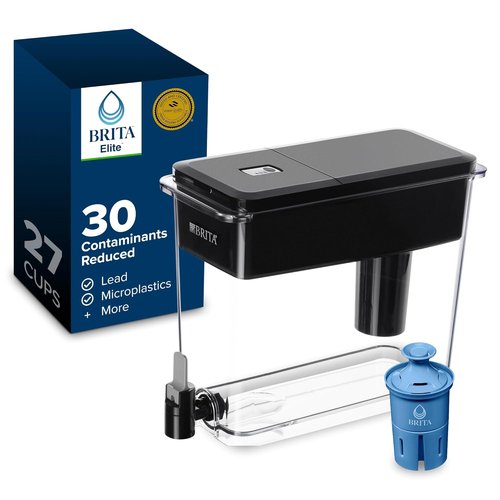 Brita 27-Cup Water Filter Dispenser - NSF Certified Elite Filter Removes 99% Lead & Contaminants | BPA-Free Black