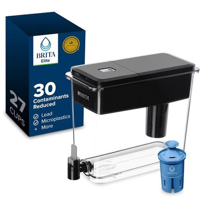 Brita 27-Cup Water Filter Dispenser - NSF Certified Elite Filter Removes 99% Lead & Contaminants | BPA-Free Black