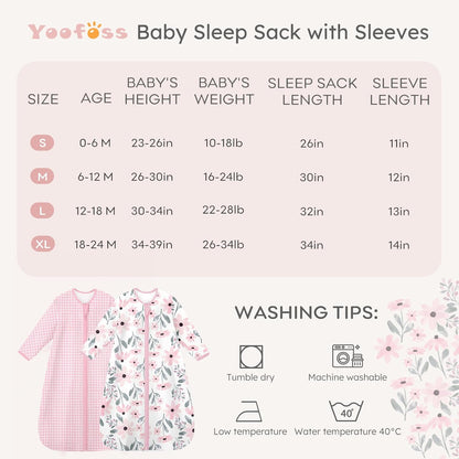 Yoofoss Baby Sleep Sack - 100% Cotton Long Sleeve Wearable Blanket for Infants 6-12 Months | 2-Way Zipper, 0.5 Tog