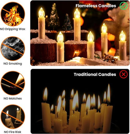 JOSU Flameless Candles - 12Pcs LED Flickering Taper Candles with Remote Timer | Warm White for Home Decor