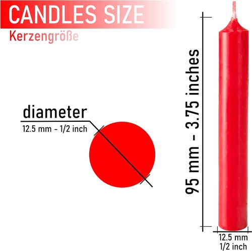 BRUBAKER Tree Candles - Red Pyramid Candles - Pack of 20 - 3¾ x ½ Inches - Made in Europe