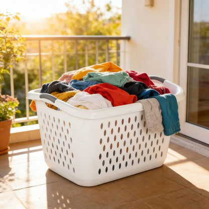 2 Pack Extra Large Plastic Laundry Basket by [Brand Name] - Sturdy Carry Handles for Easy Transport | White