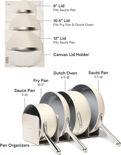 Caraway Non-Stick Ceramic Cookware Set - 12 Piece Oven Safe Pots & Pans | PFAS & PFOA Free - Cream