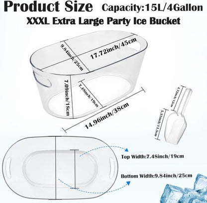 2 PCS Ice Buckets for Parties, 15L Large Ice Bucket, 4 Gallon Champagne Bucket with Scoops, Beverage Tub Mimosa Bar Supplies for Champagne, Beer, Cocktail