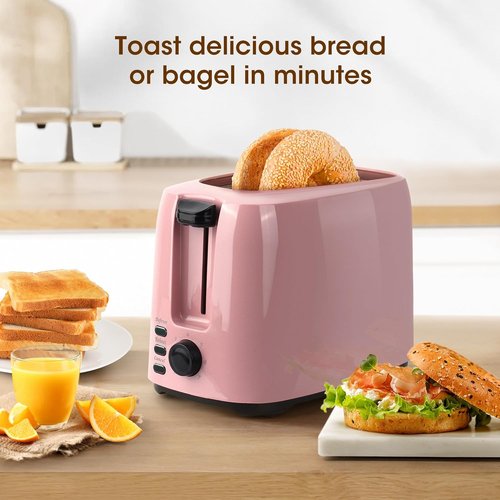 iSiLER 2-Slice Toaster - 1.3-Inch Wide Slot Bagel Toaster with 7 Shade Settings & Removable Crumb Tray | Pink