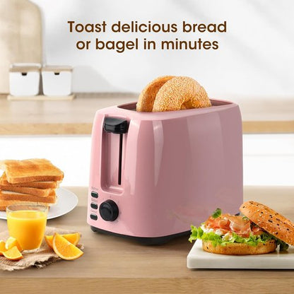 iSiLER 2-Slice Toaster - 1.3-Inch Wide Slot Bagel Toaster with 7 Shade Settings | Pink Finish, Removable Crumb Tray