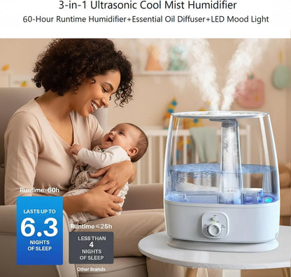 Novaspark 6L Humidifier - Ultrasonic Cool Mist for Large Rooms Up to 500 Sq Ft | Whisper Quiet, Auto Shut-Off, Night Light