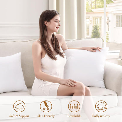 Puredown® Pillow Inserts - Fluffy Plush Down Alternative Square Sham Stuffers | Set of 2, 18x18 Inches