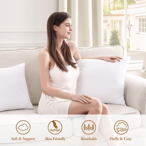 puredown® 18x18 Pillow Inserts, Fluffy Soft Square Form Sham Stuffer Set of 2, Down Alternative Throw Pillows for Couch, Sofa, Bed and Home Decor