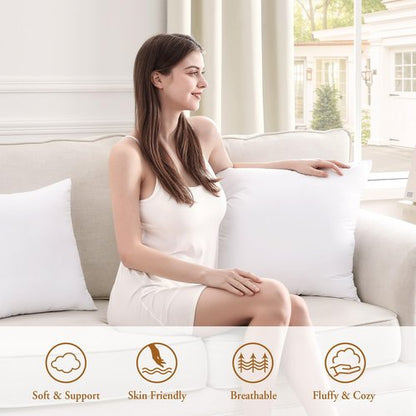 puredown® 18x18 Pillow Inserts, Fluffy Soft Square Form Sham Stuffer Set of 2, Down Alternative Throw Pillows for Couch, Sofa, Bed and Home Decor