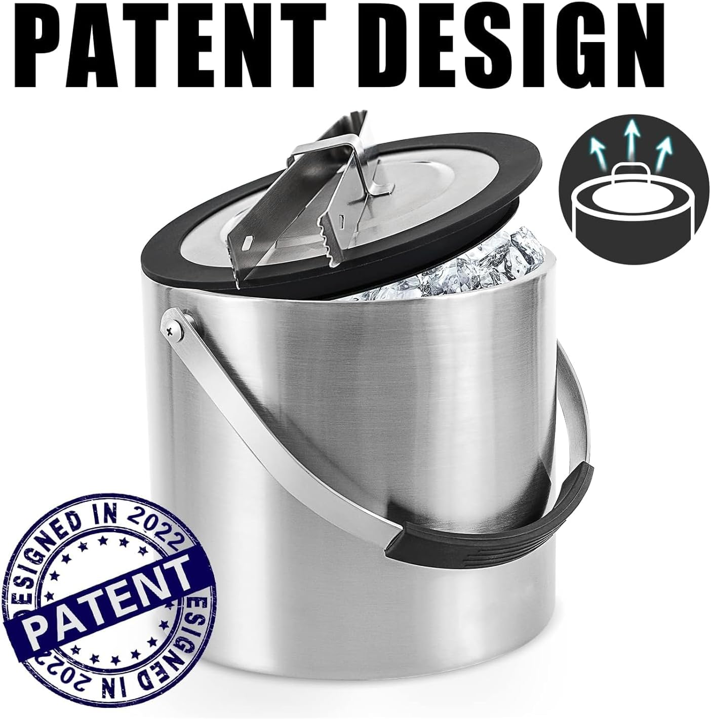 Rorence 3L Ice Buckets for Parties, Stainless Steel Ice Bucket with Lid & Ice Tong, Double Wall Insulated Stainless Steel Champagne Bucket Wine Bucket for Cocktail Bar