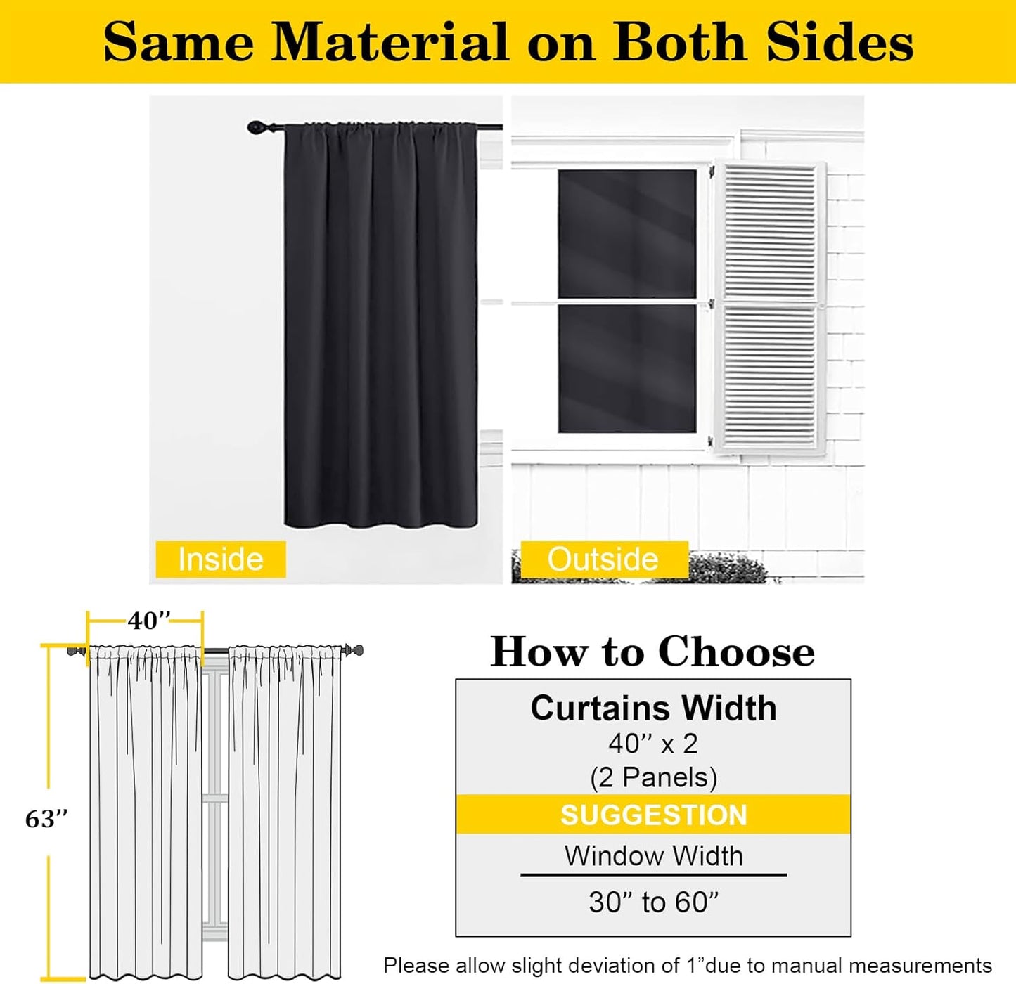 Skiennix Blackout Curtains - Soft Solid Room Darkening Thermal Insulated - 63 Inch Length, 2 Panels Set