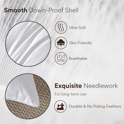 ABOUTABED Goose Feather Down Pillows Queen Size Set of 2, Luxury Soft Feather Pillows for Sleeping, Smooth Down-Proof Fabric, Hotel Collection Bed Pillows Surround Fill Polyester (White, 20"x30")