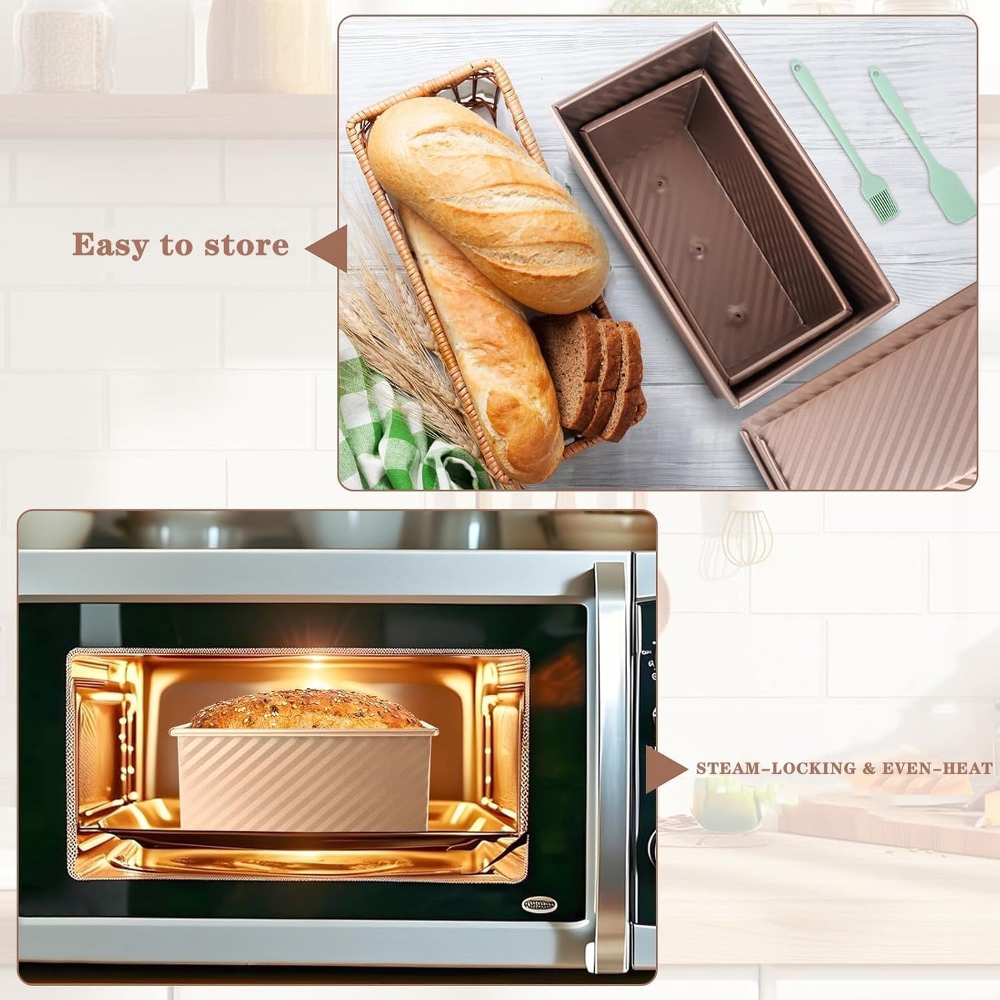 Pullman | 3 Pack Non-Stick Loaf Pan Set with Lids - 2.2 lb, 1 lb & 0.8 lb Dough Capacity