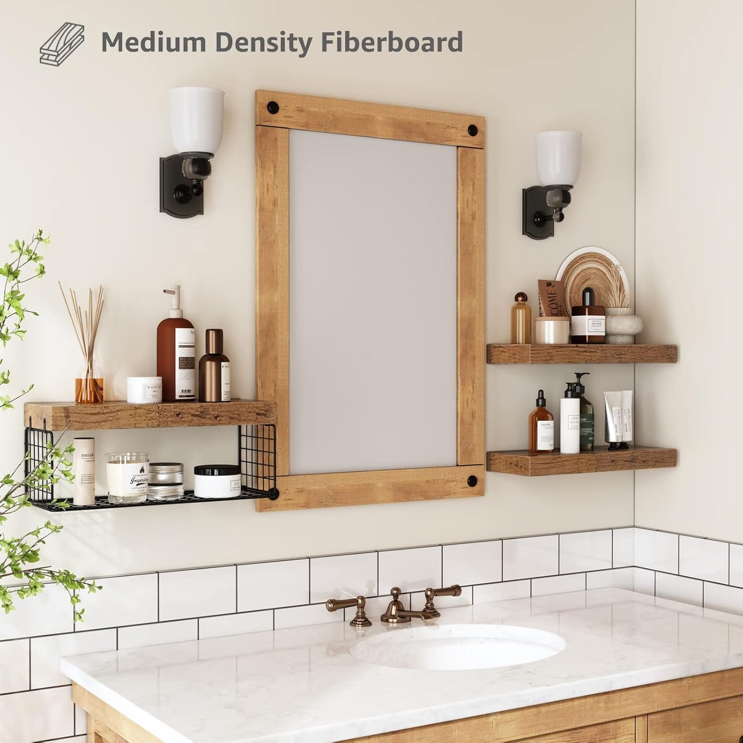 QEEIG Bathroom Shelves Over Toilet - Rustic Brown Wall-Mounted Floating Shelves | Set of 3, 16 Inch Toilet Paper Storage