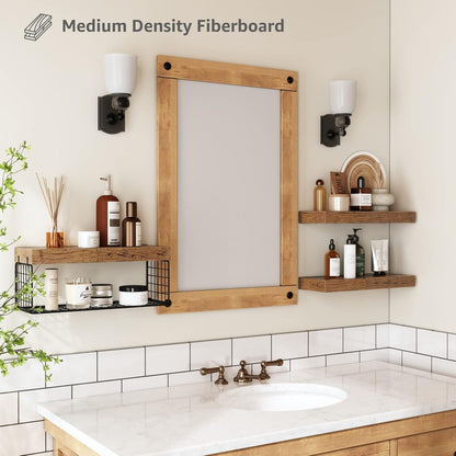 QEEIG Bathroom Shelves Over Toilet - Rustic Brown Wall-Mounted Floating Shelves | Set of 3, 16 Inch Toilet Paper Storage