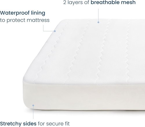 HALO Breathable Crib Mattress Cover - Waterproof Quilted Mesh, Universal Fit for Cribs & Toddler Beds