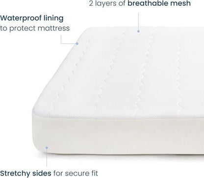 HALO Breathable Crib Mattress Cover - Waterproof Quilted Mesh, Universal Fit for Cribs & Toddler Beds