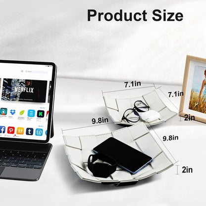 2 Pack PU Leather Valet Tray for Men, Key Holder Bowl for Entryway Table Catchall Storage Organizer EDC Dump Tray for Wallet, Keys, Coins - Large+Small, 9.8" L x 9.8" W x 2" H/7.1" D x 7.1" W x 2" H