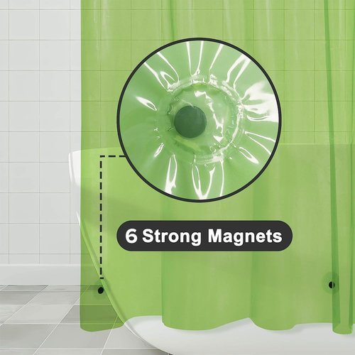 Barossa Design Clear Green Shower Curtain Liner - PEVA Heavy Duty Shower Liner with 6 Magnets and Metal Grommets, 72" x 72" Waterproof Bathroom Curtains - Clear Green