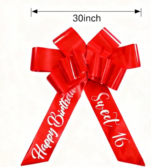 GYDbow 30 Inch Giant Red Car Bow - Premium Satin Ribbon Gift Decoration for Sweet 16 | Easy to Install