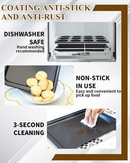 Skiennix Nonstick Baking Pans Set - 19 PCS Stackable Bakeware with Cookie Sheet, Cake Pans & Muffin Pan