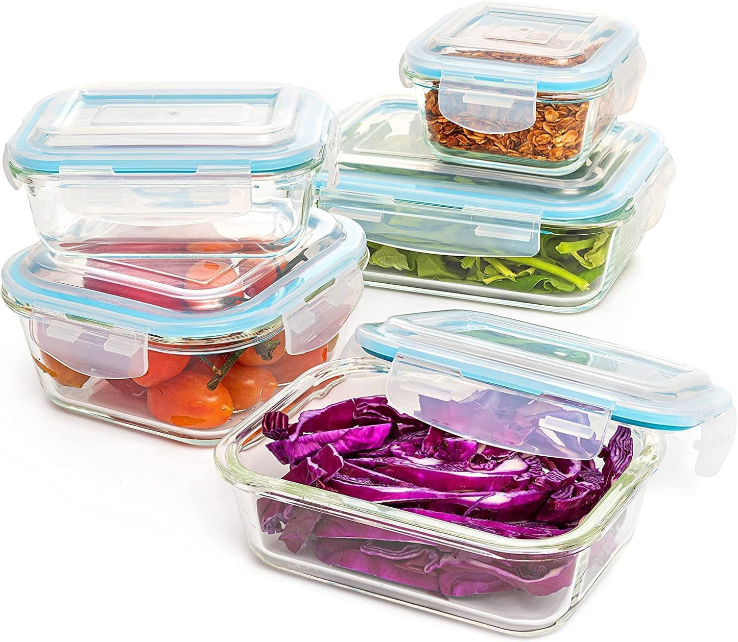 Moss & Stone 10-Piece Borosilicate Glass Meal Prep Containers - 100% Leak-Proof, Airtight & BPA-Free - Freezer, Microwave & Oven Safe