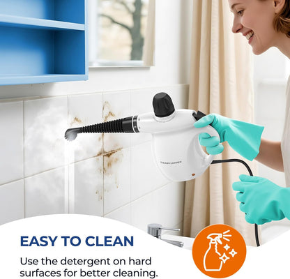 Skiennix Steam Cleaner - Pressurized Handheld Deep Cleaning Steamer with 13 Accessories | Portable for Home, Car, and Upholstery - White