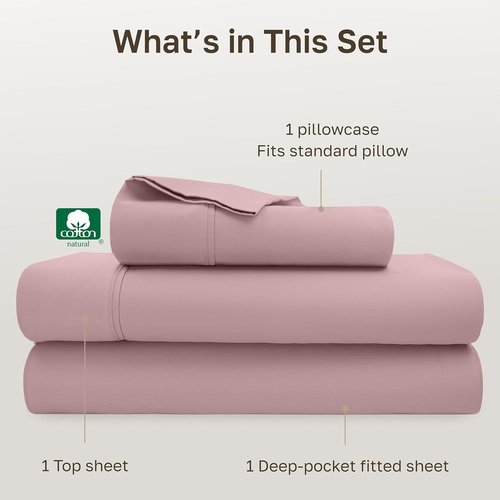 California Design Den 100% Cotton Twin Size Sheet Set - 400 Thread Count, Award-Winning Sateen Finish, Cozy Mauve Bedding