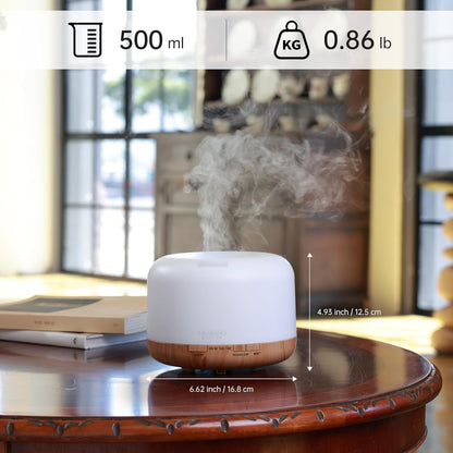 ASAKUKI Essential Oil Diffuser - 500ML Aromatherapy Humidifier with Remote Control & 7 LED Colors | Quiet Cool Mist for Home & Office