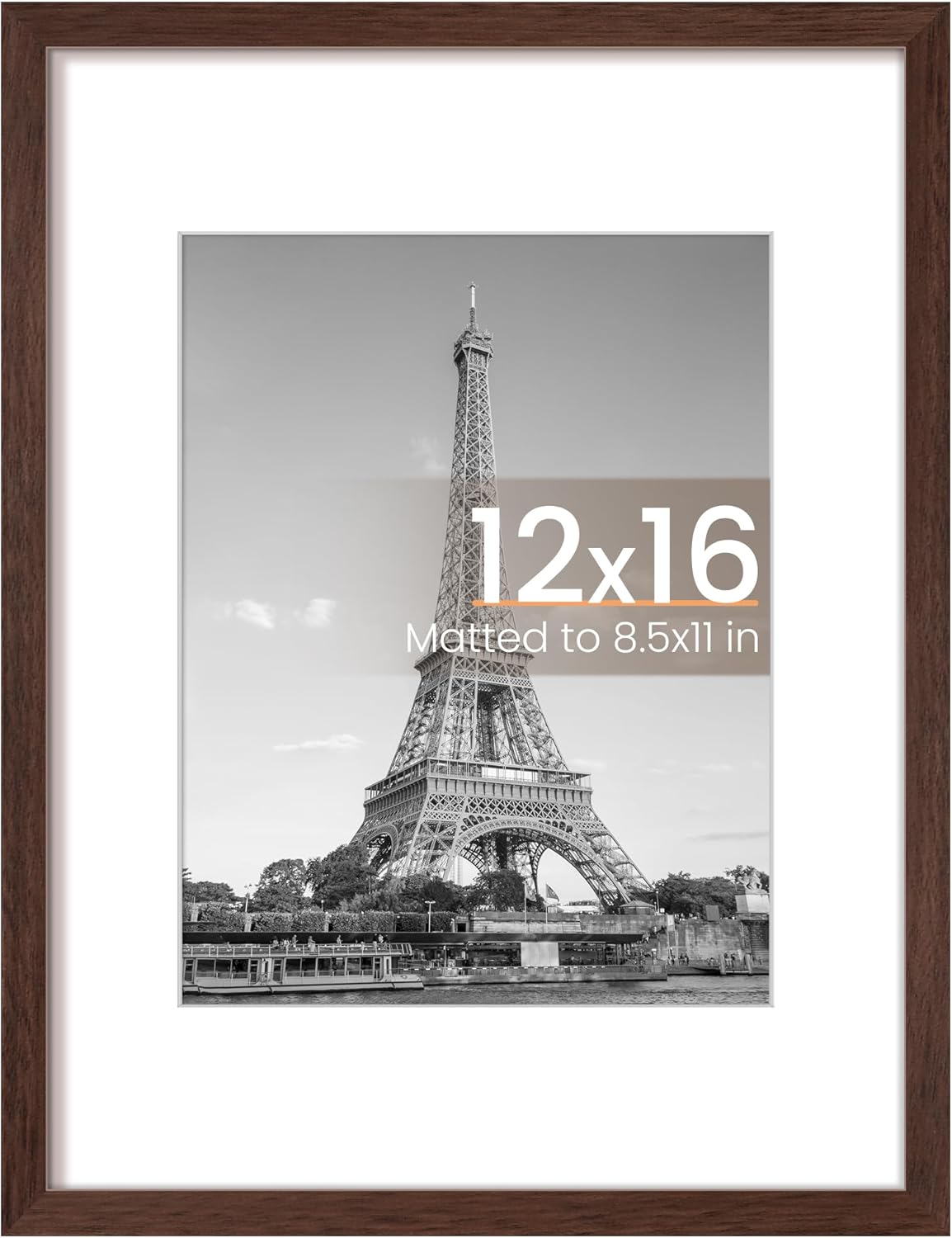 Upsimples 12x16 Picture Frame - Versatile Display for 8.5x11 Photos with Mat or 12x16 Without | Brown, 1 Pack
