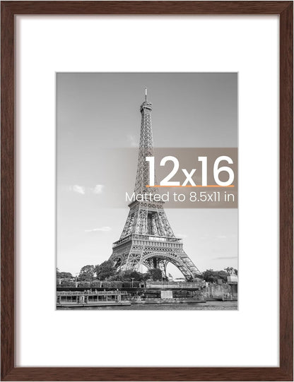 Upsimples 12x16 Picture Frame - Versatile Display for 8.5x11 Photos with Mat or 12x16 Without | Brown, 1 Pack