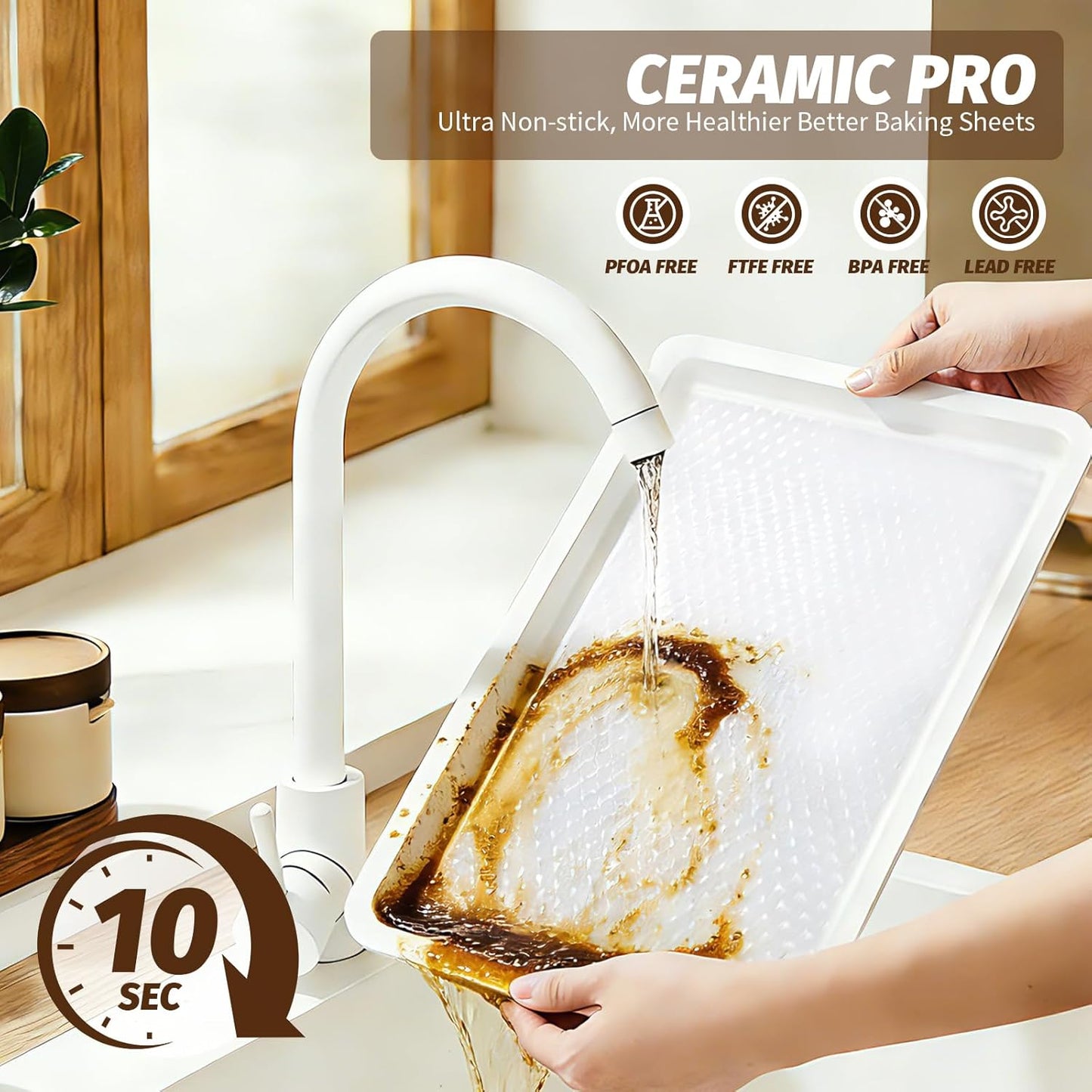 Skiennix Nonstick Ceramic Baking Sheet Set - 2-Pack Half Sheet Pan, Oven Safe 550°F, Dishwasher Safe, Gray Yellow