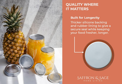Saffron & Sage Canning Lids - 120 Count Regular Mouth Universal Lids for Ball & Kerr Jars | Food Grade, Rust Proof, Durable Seal